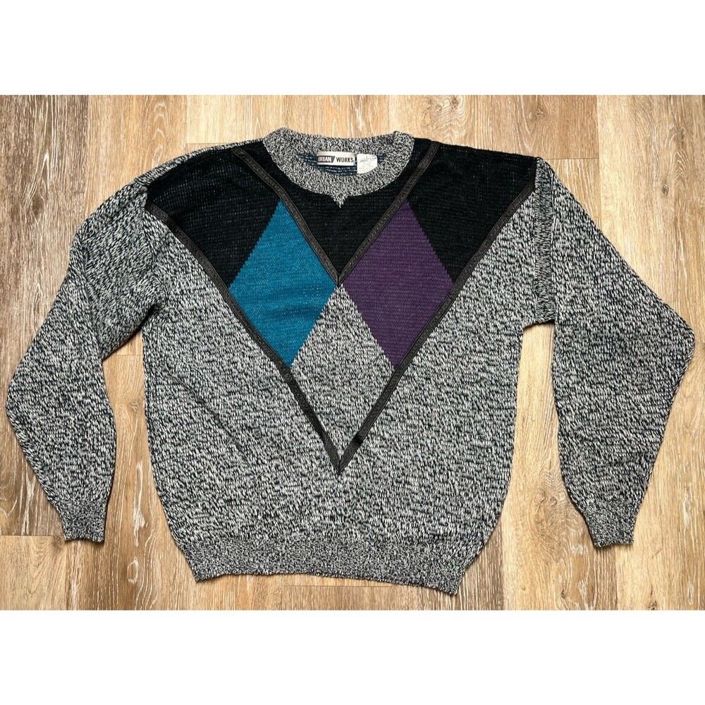 Urban Works Acrylic Men’s Sweater Size Large Argyle Vinage